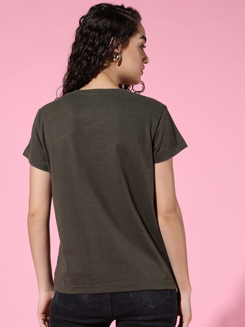 Sthula's Women Green Melanch Cotton T-Shirt