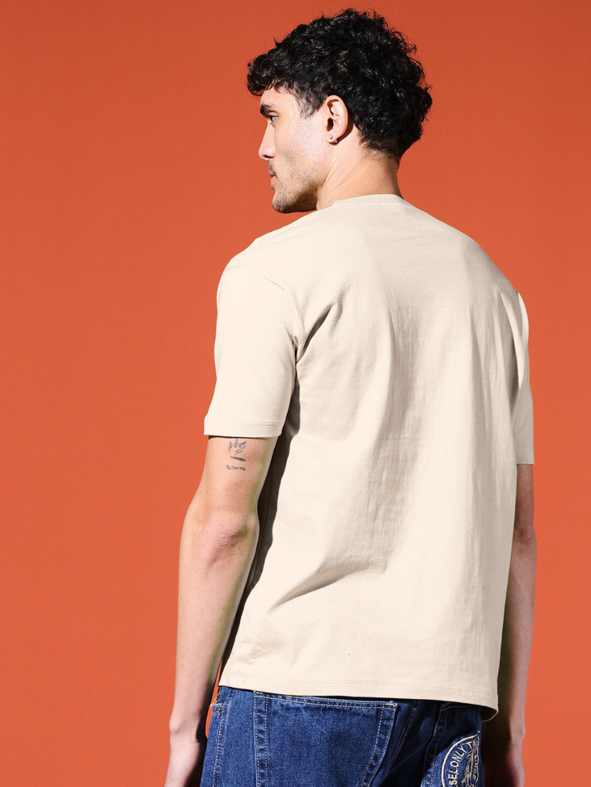 Sthula's Men Cream Cotton T-Shirt