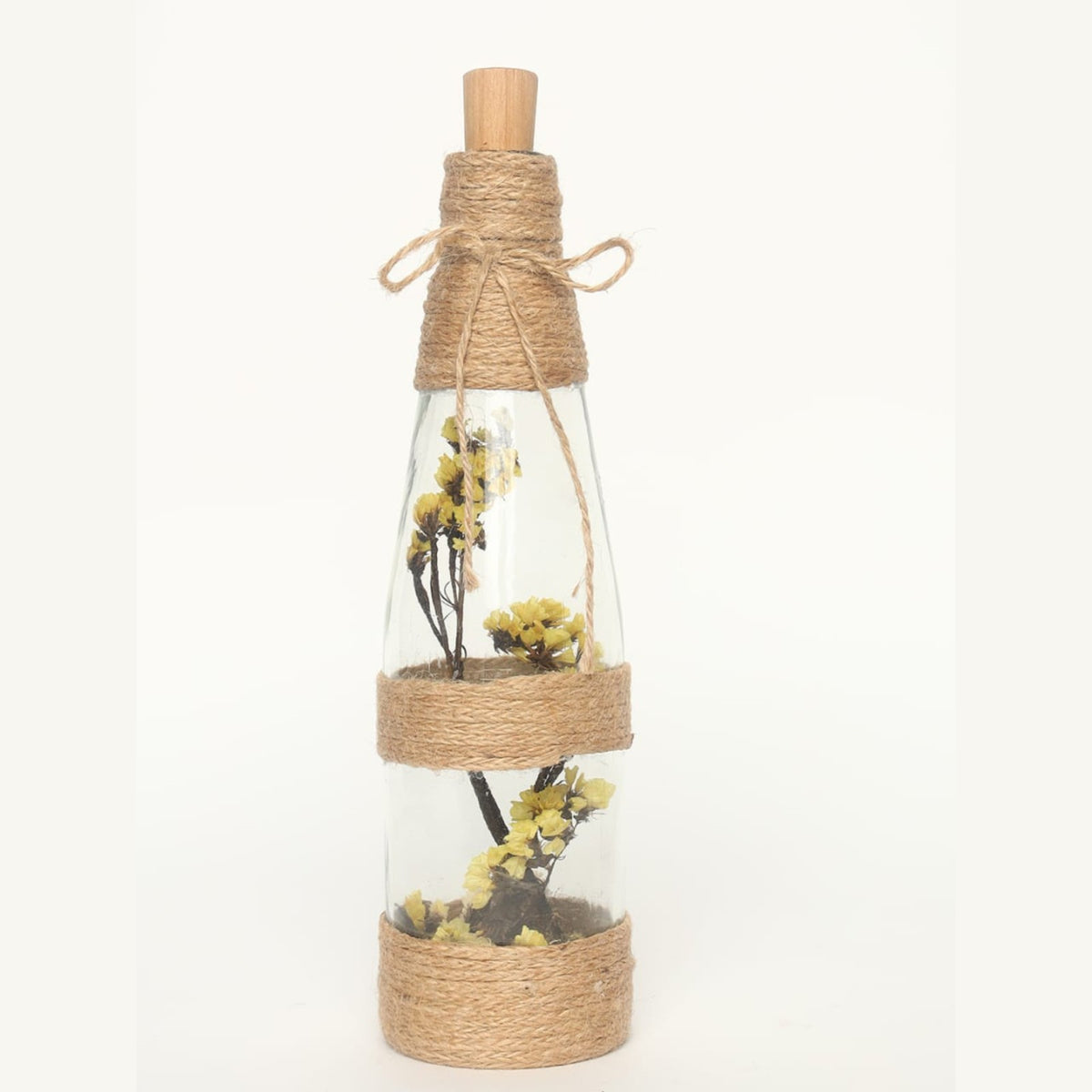 Sthula's Decorative Glass Bottle with Dried Flowers – Rustic Jute Rope Table Décor