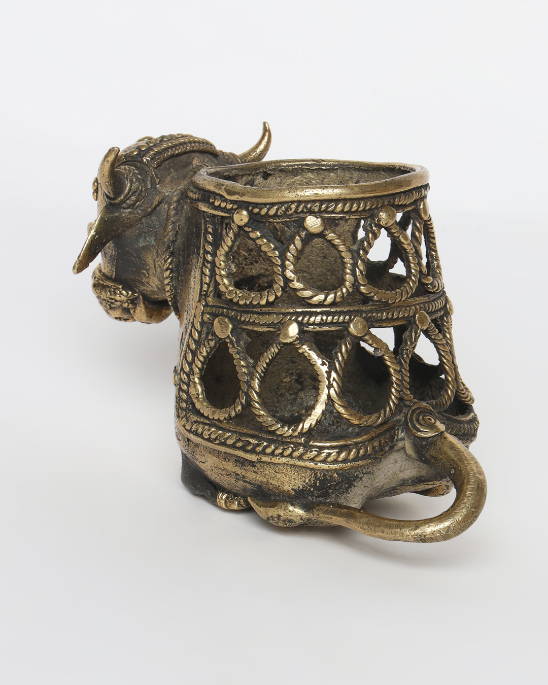 Sthula's Handcrafted Dokra Metal Cow Pen Holder