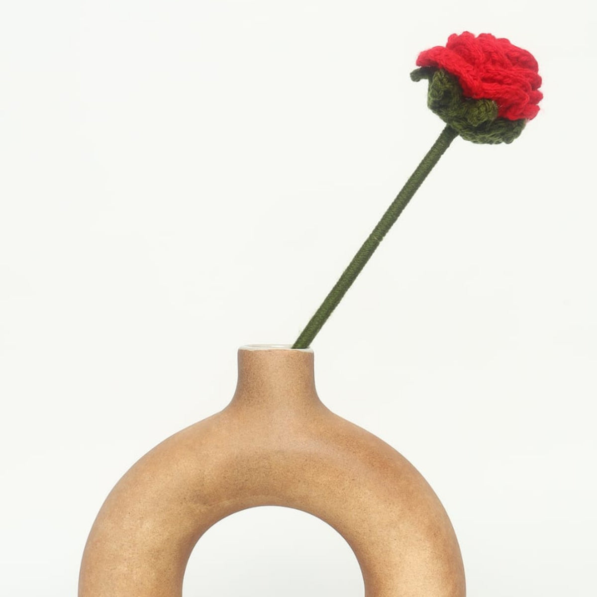 Sthula's Handmade Crochet Red Rose Flower with Green Stem