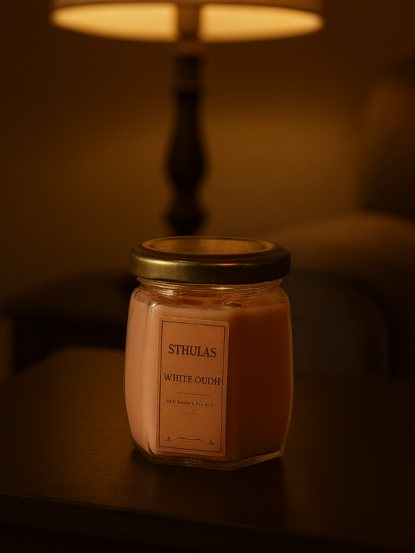 Sthula's Handcrafted White Oudh Soy Wax Candle