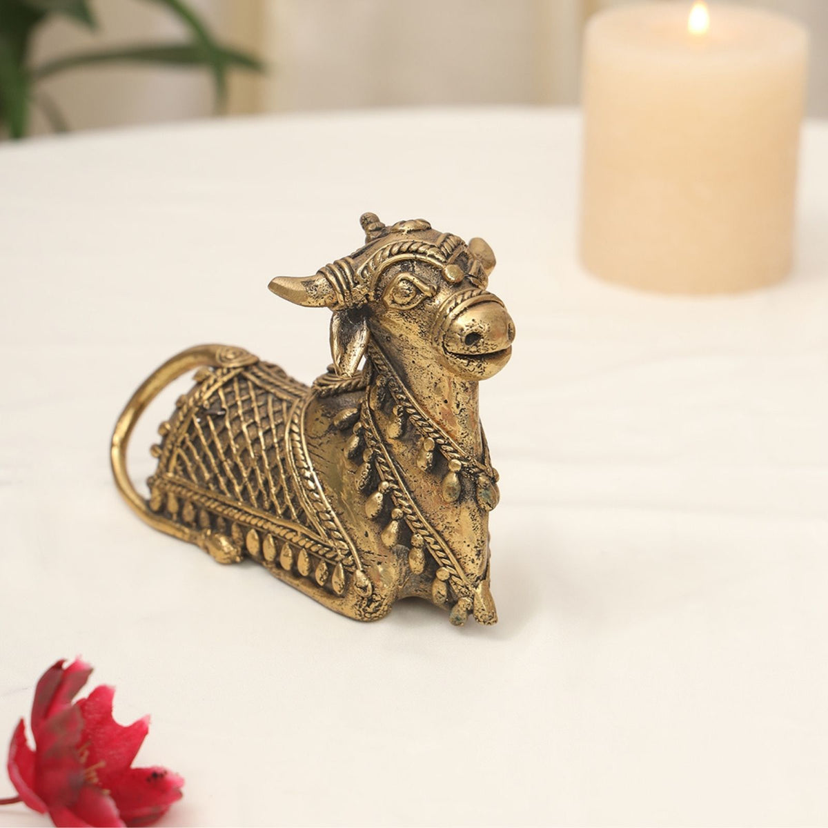 Sthula's Antique Brass Decorative Nandi Bull Figurine