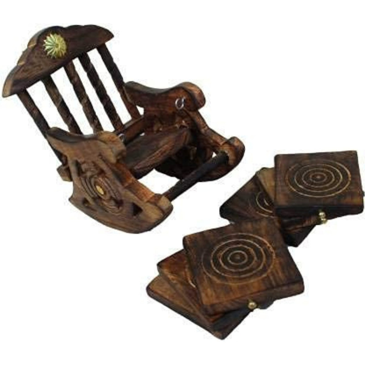 Sthula's Handmade Wooden Rocking Chair Coaster Set