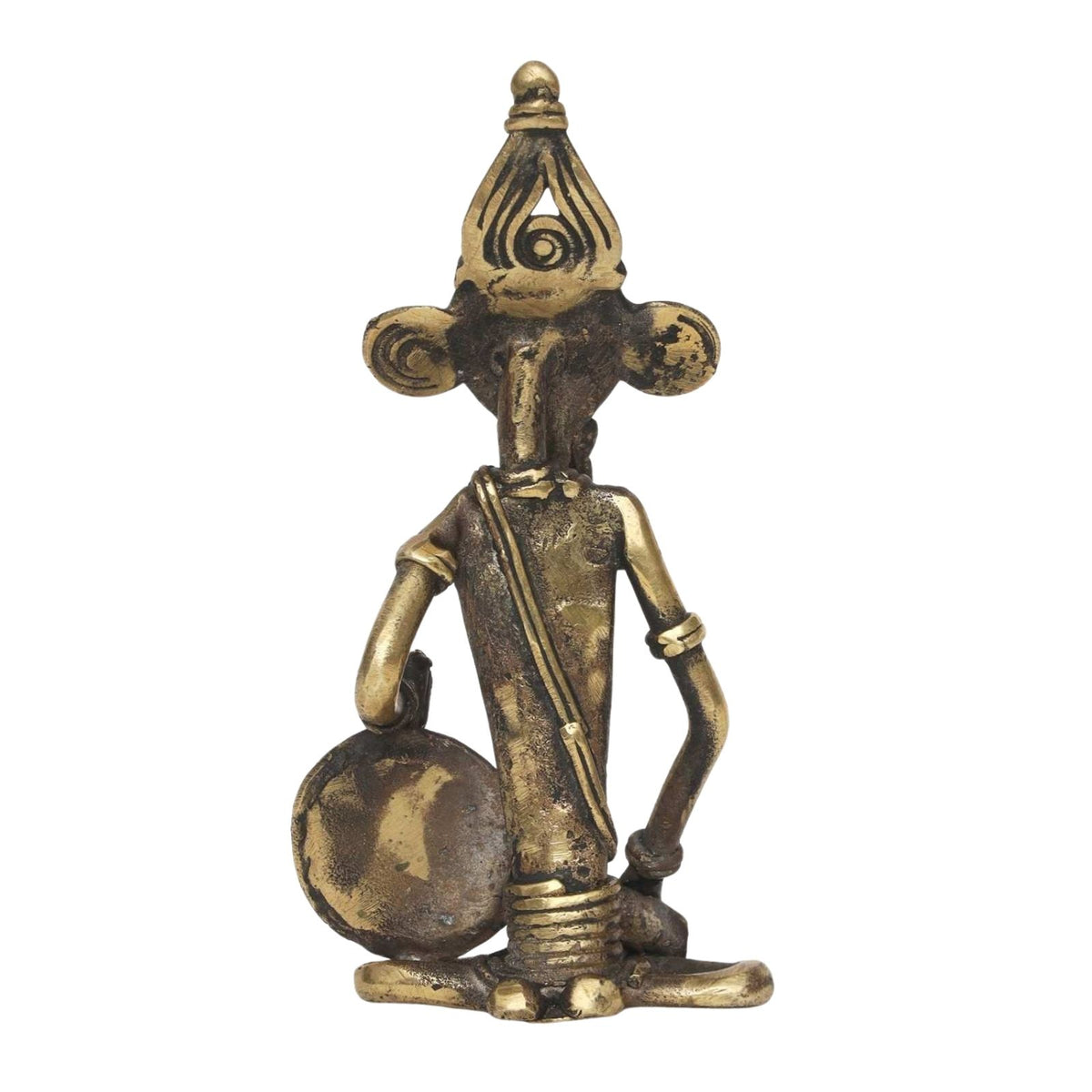 Sthula's Antique Brass Tribal Musician Figurine