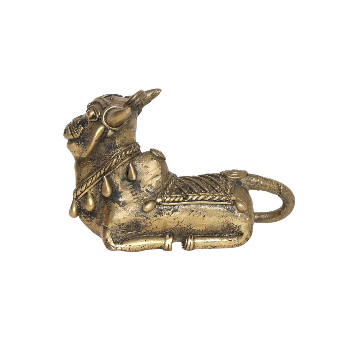 Sthula's Antique Brass Sitting Nandi Bull Figurine