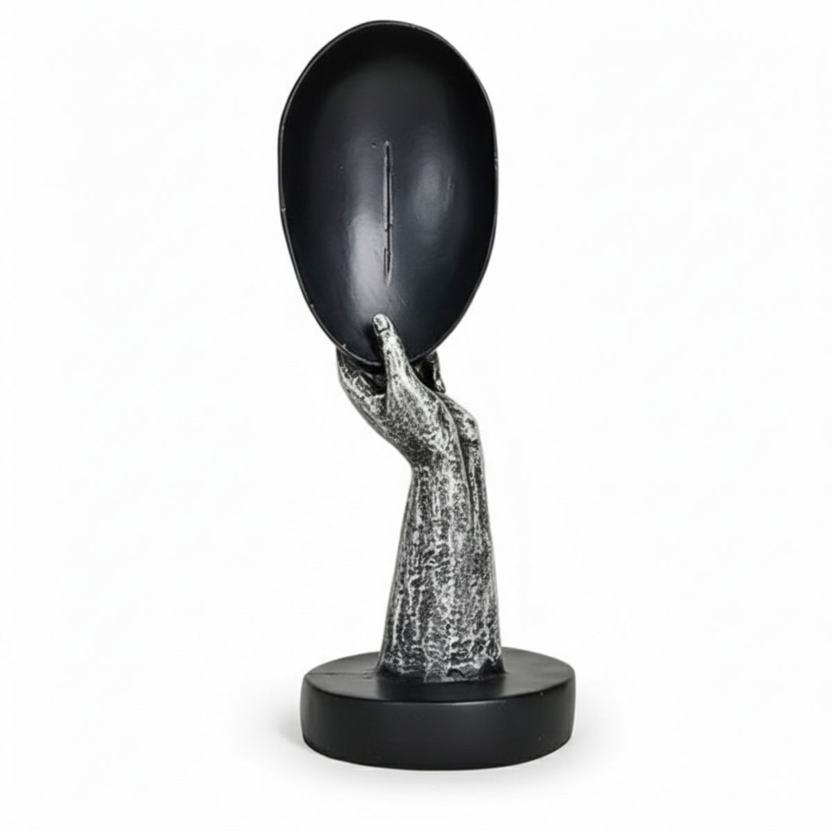 Sthula's Modern Abstract Face & Hand Decorative Showpiece – Black & Silver Sculpture