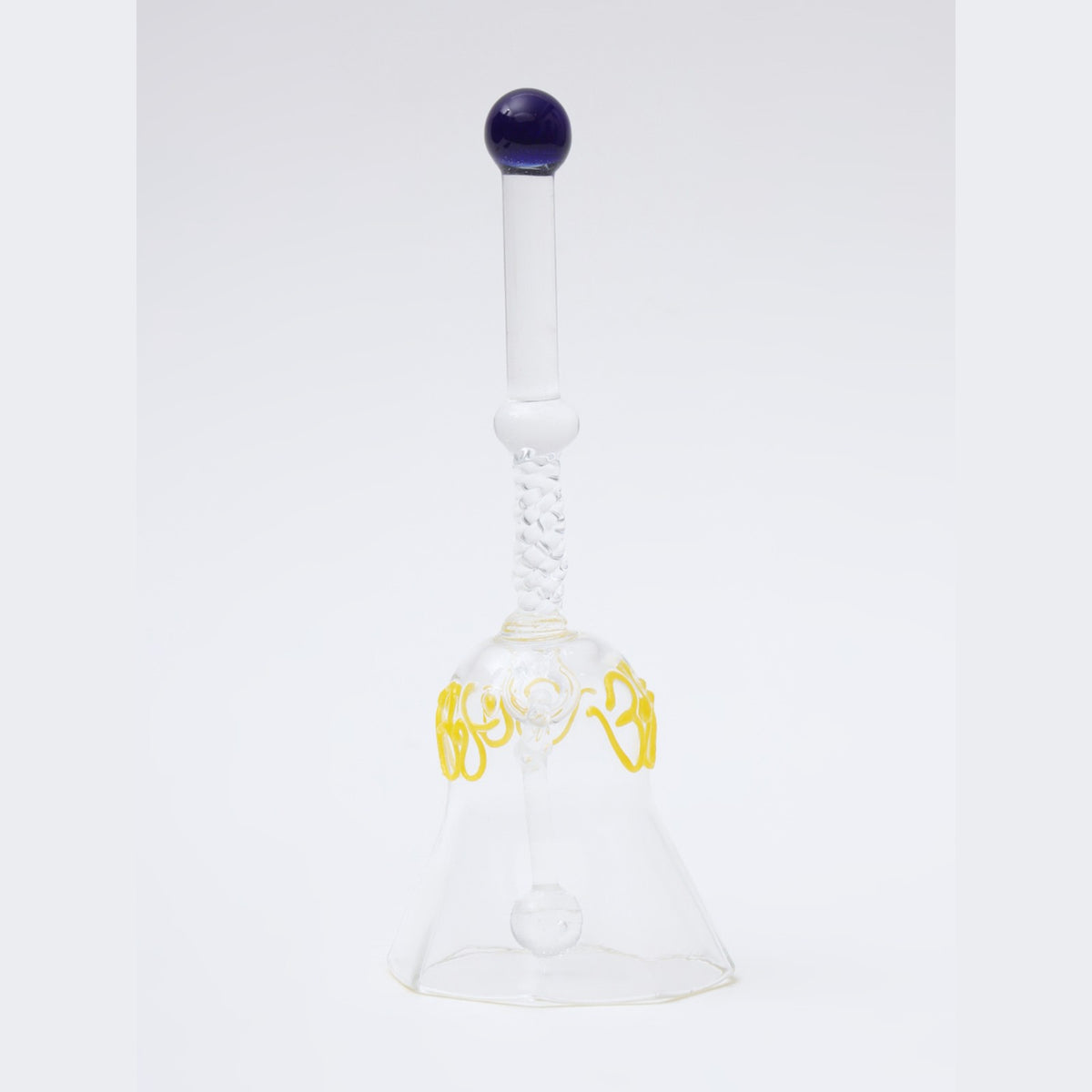 Sthula's Om Glass Bell Decorative Showpiece – Transparent Glass Hanging Bell with Yellow Om Design