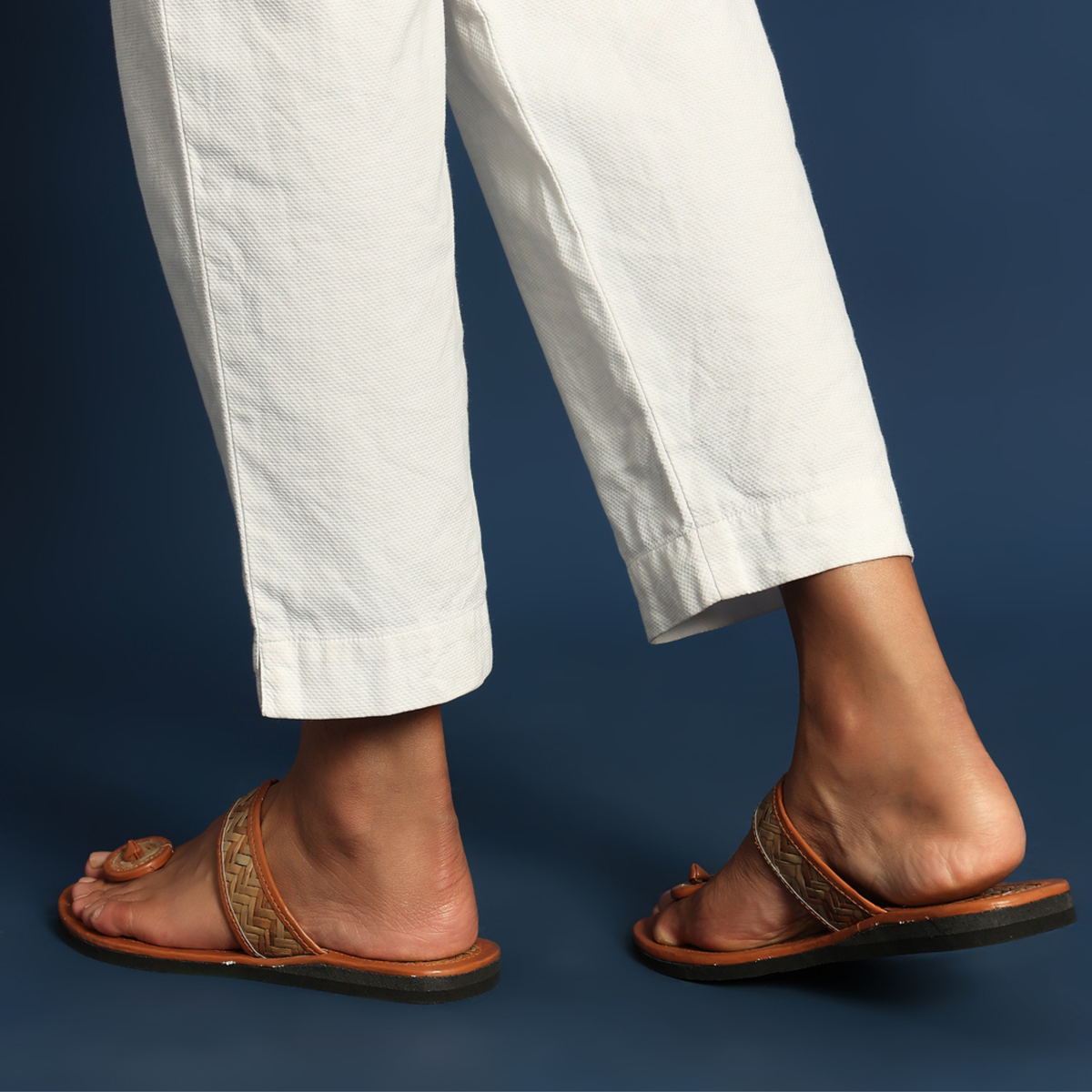 Sthula's Women’s Tan Woven Toe Loop Flat Sandals