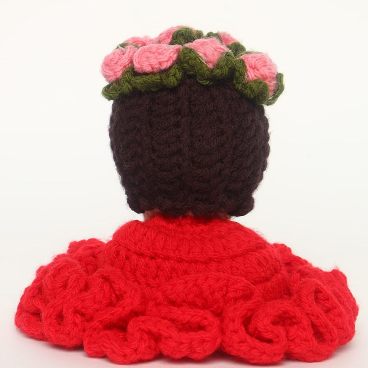 Sthula's Handmade Crochet Doll Soft Toy – Red Dress with Pink Flower Crown