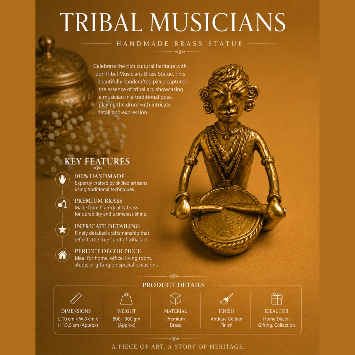 Sthula's Antique Brass Musician Statue – Traditional Musical Instrument Figurine