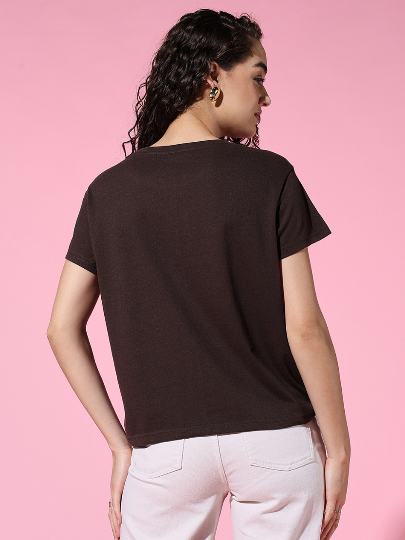 Sthula's Women Brown Cotton T-Shirt