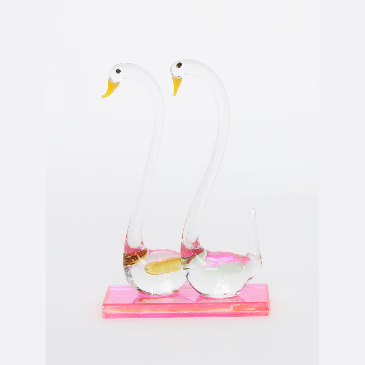 Sthula's Swan Couple Decorative Showpiece – Multicolor Glass Swan Figurine