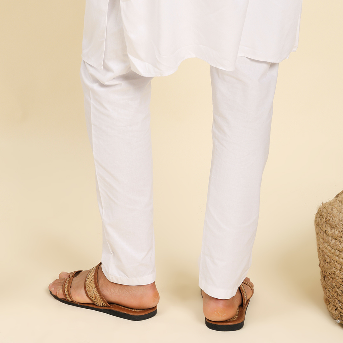 Sthula's Men’s Woven Double Strap Flat Sandals – Tan, Woven Material