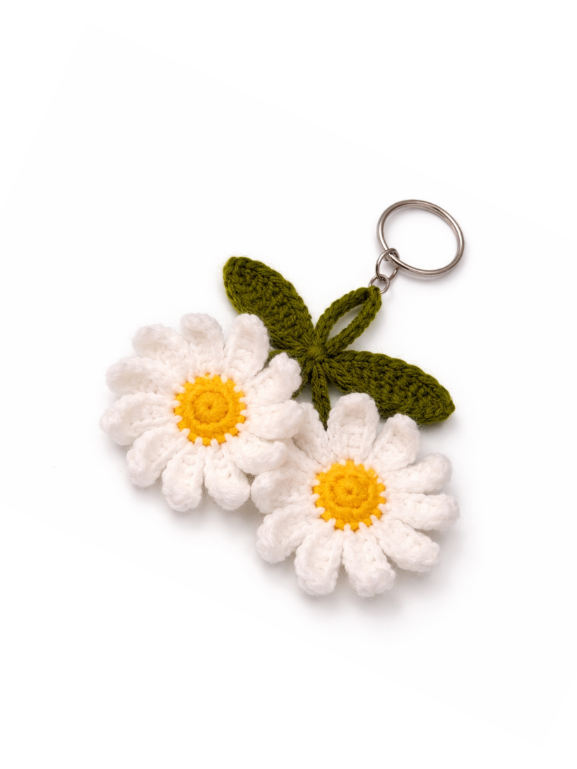Sthula's Handmade White Daisy Wool Keychain