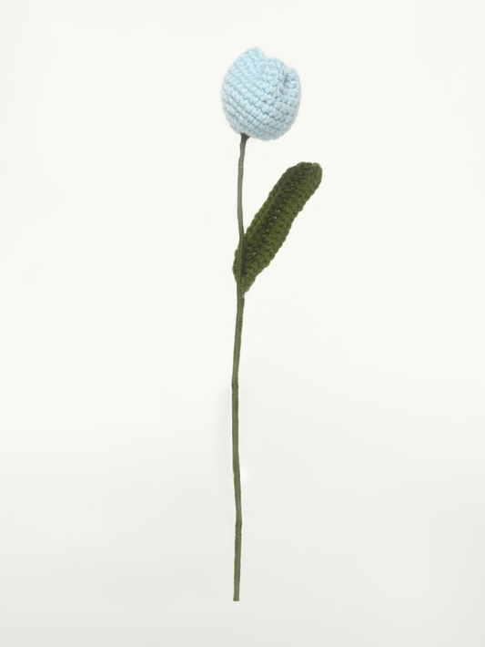 Sthula's Handcrafted Handmade Baby Blue Wool Flower Bud with Leaf & Stem
