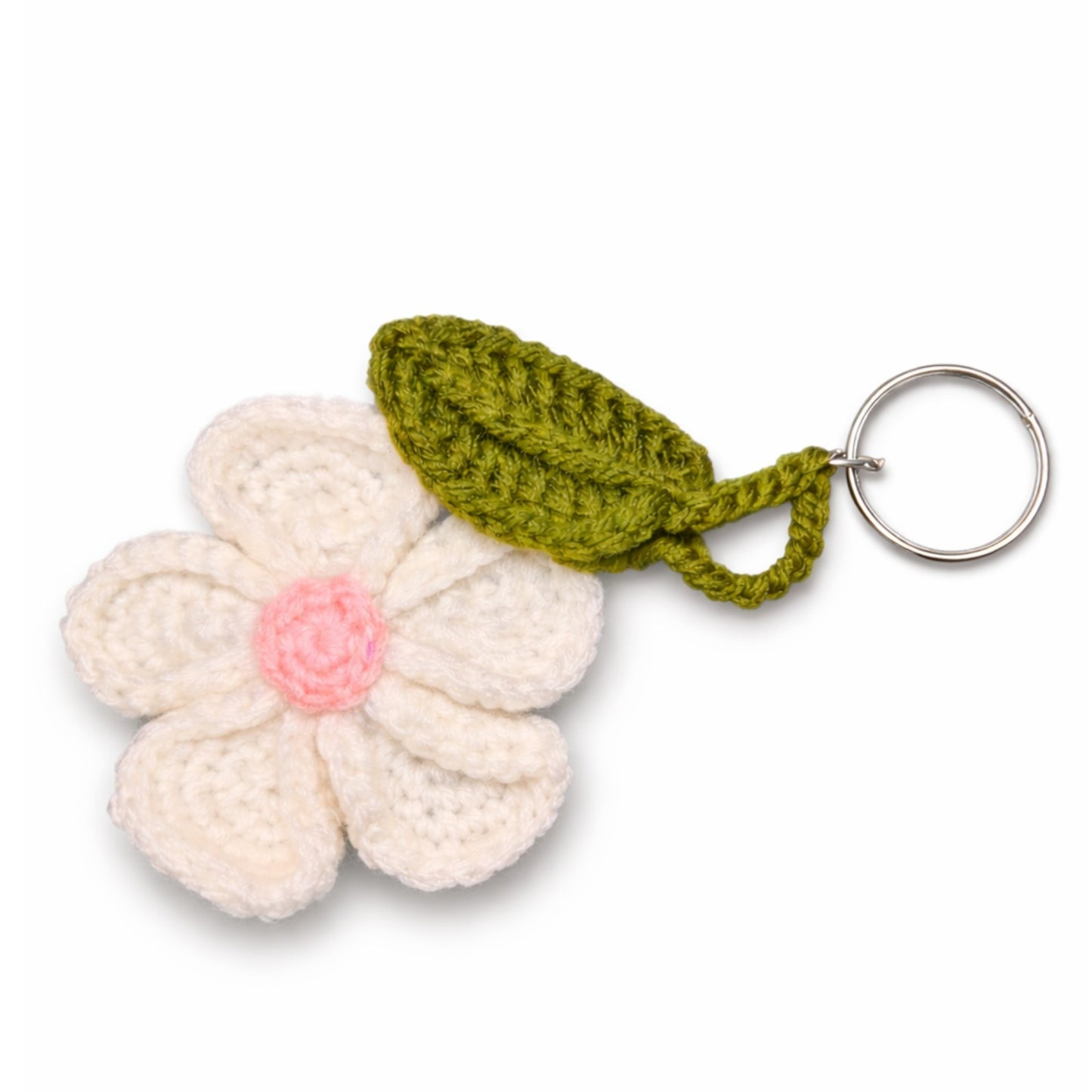 Sthula's Crochet White Flower Keychain