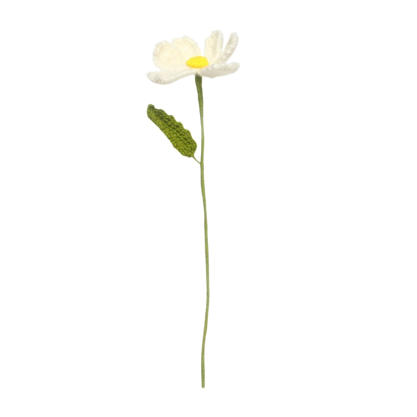 Sthula's Handmade Crochet White Daisy Flower with Green Leaf & Stem