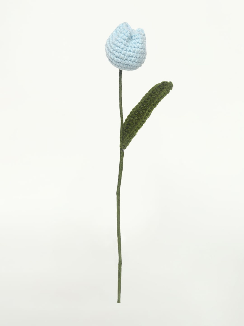 Sthula's Handcrafted Handmade Baby Blue Wool Flower Bud with Leaf & Stem