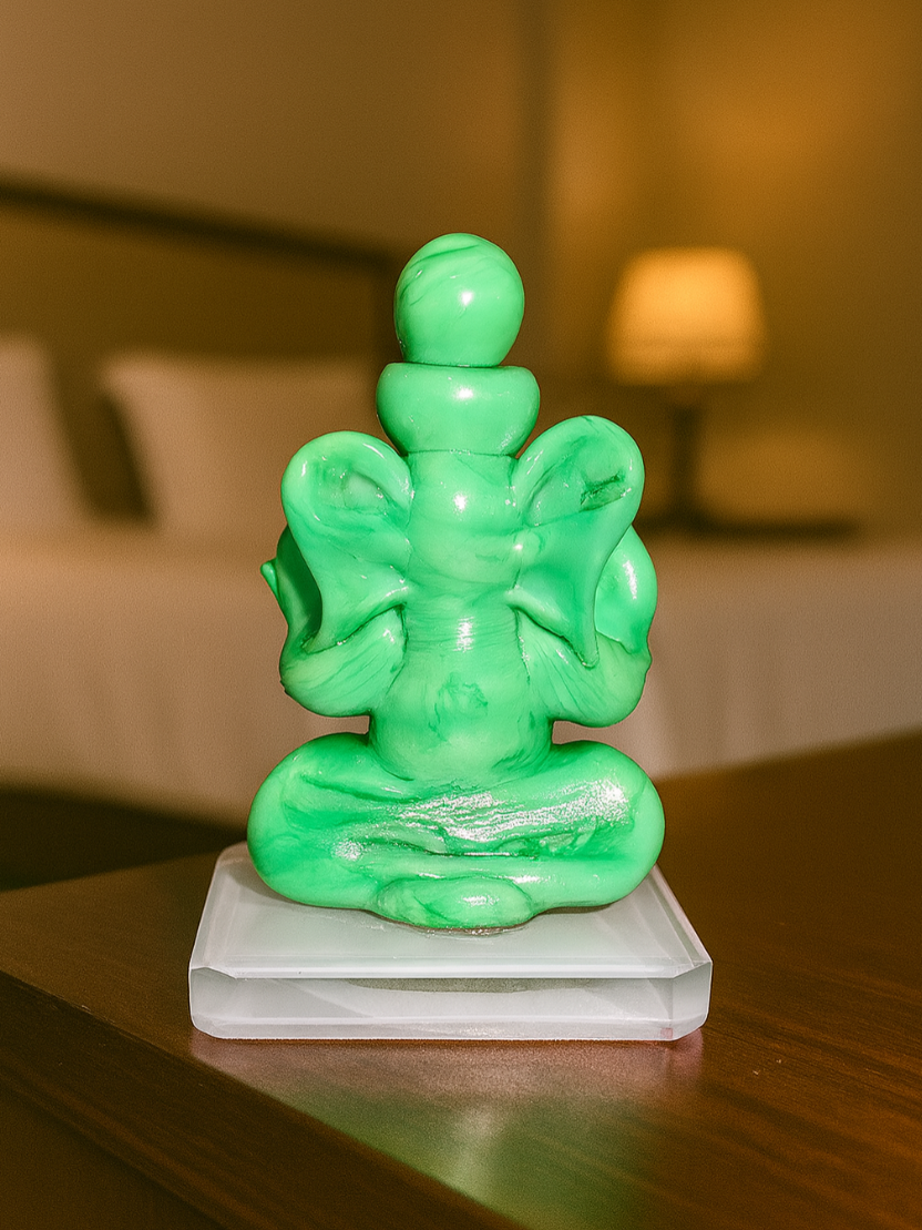 Sthula's Handcrafted Green Lord Ganesha Idol Showpiece