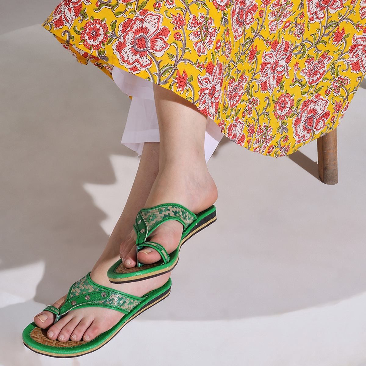Sthula's Women’s Woven Cross Strap Flat Sandals – Green, Synthetic