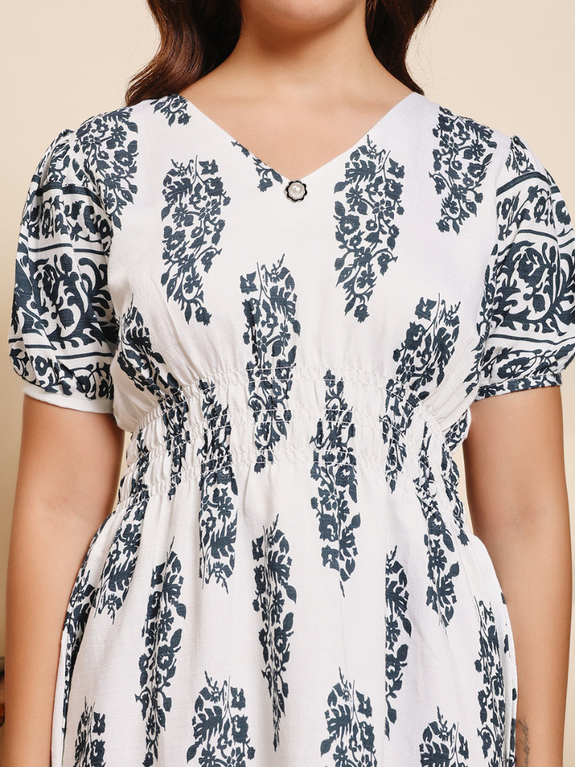 Sthula's White Cotton Printed Midi Dress