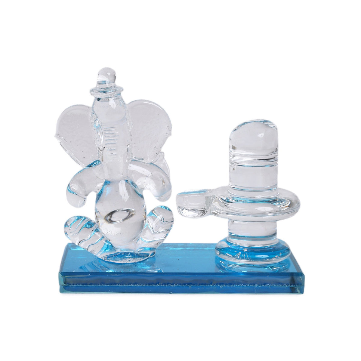 Sthula's Lord Ganesha & Shivling Decorative Showpiece – Transparent Glass Religious Idol