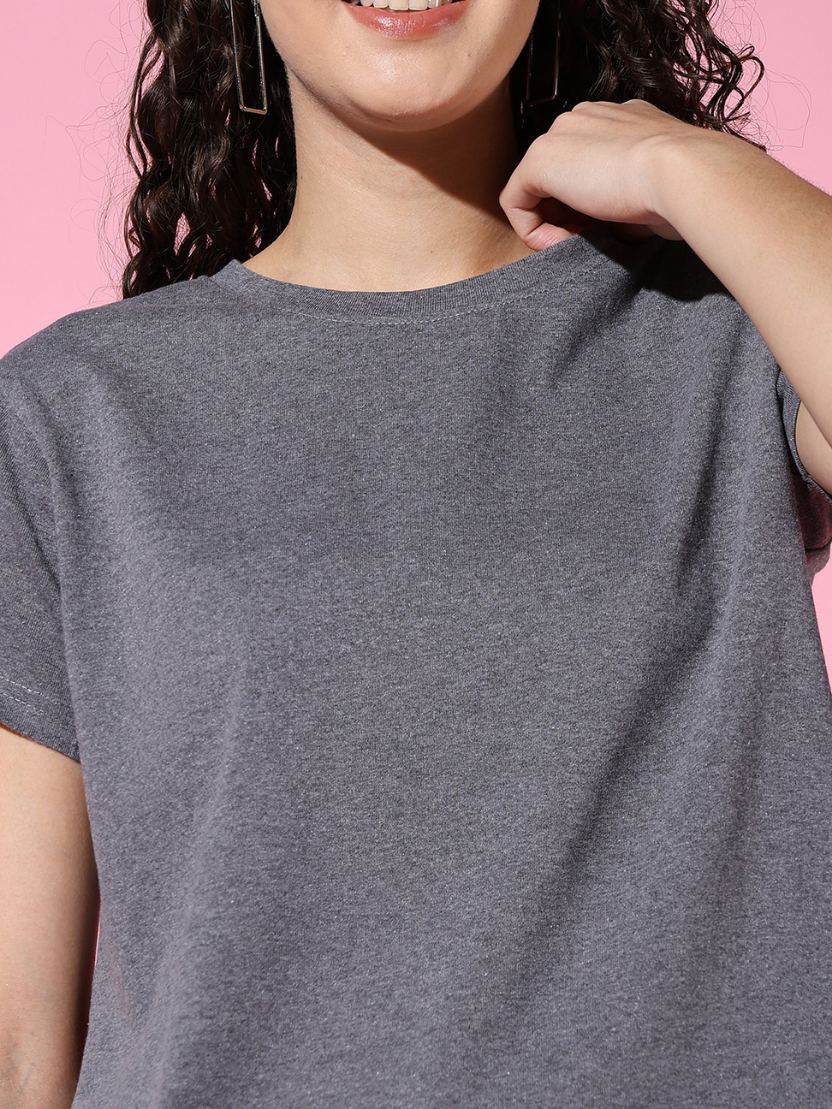 Sthula's Women Grey Melanch Cotton T-Shirt