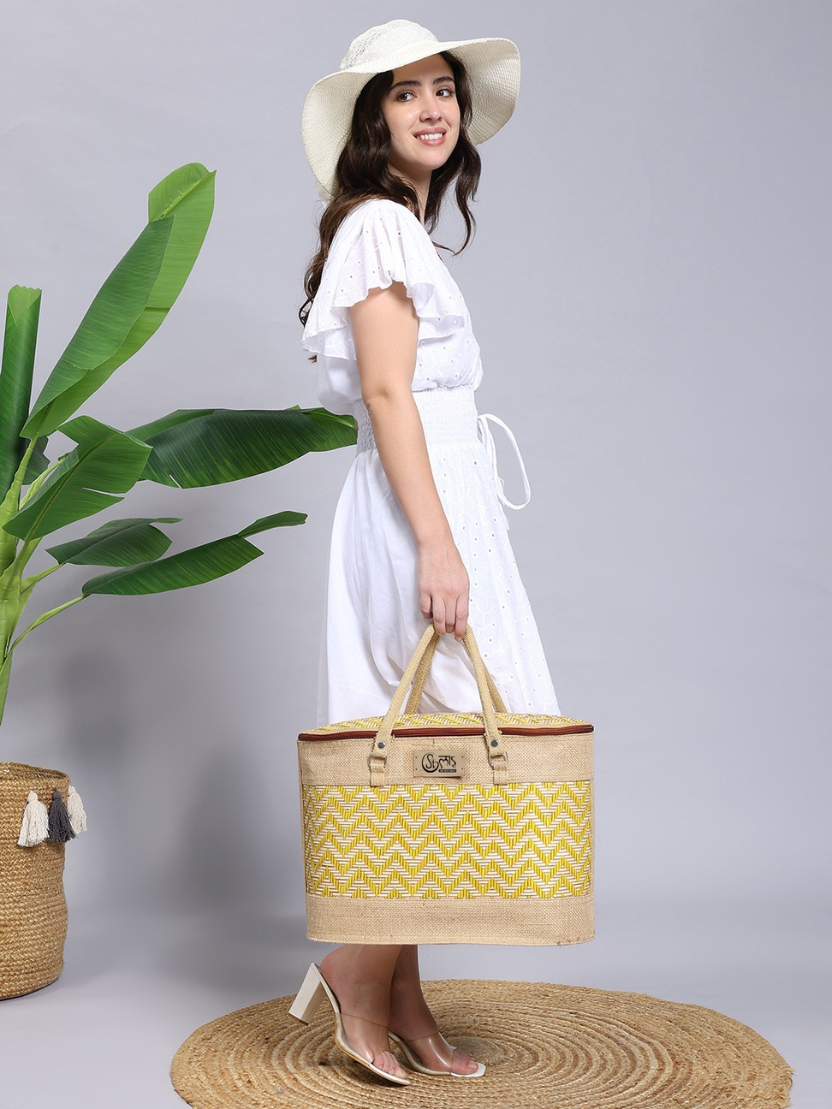 Sthula's Handwoven Bamboo Women’s Yellow Tote Bag