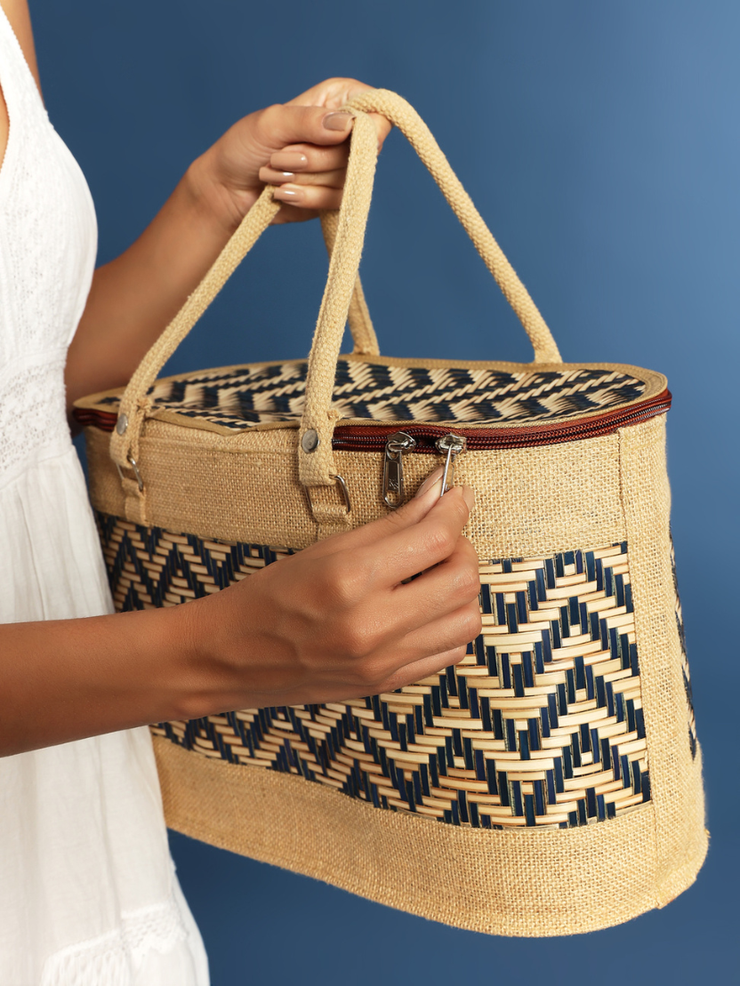 Sthula's Handcrafted Jute Handbag with Geometric Pattern