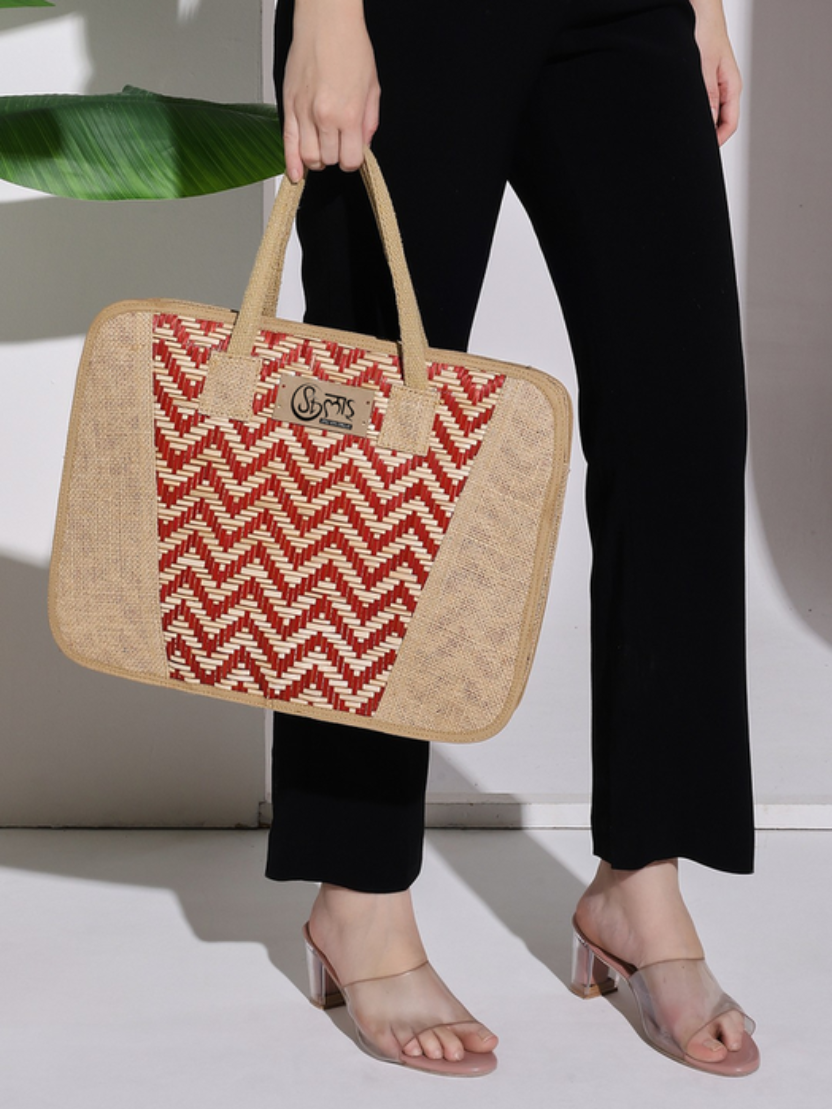 Sthula's Handcrafted Red Jute Laptop Bag