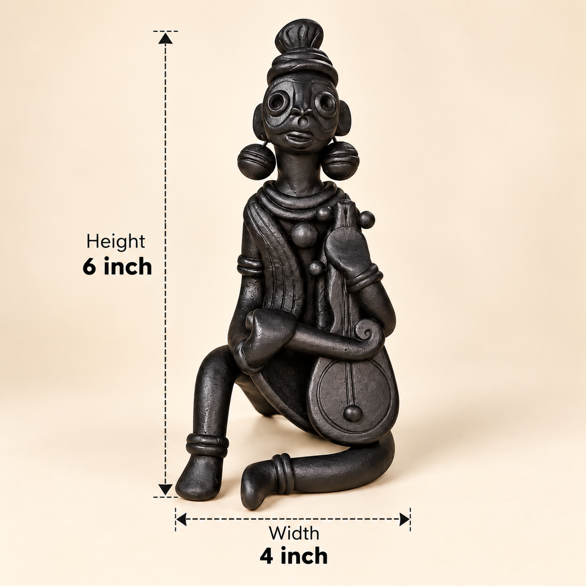 Sthula's Handmade Black Terracotta Tribal Musician