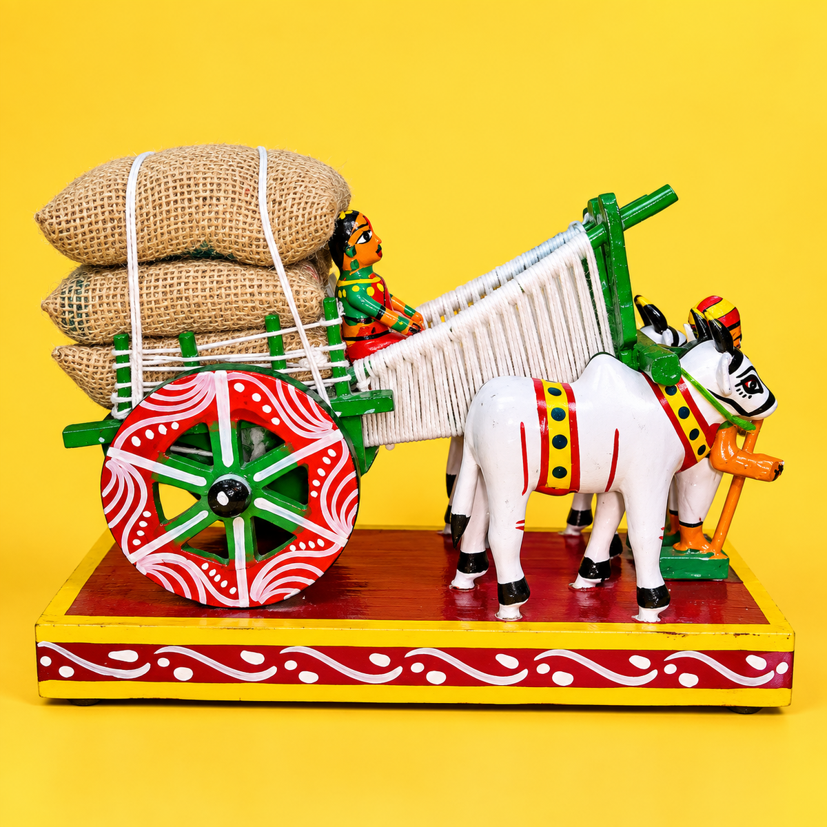 Sthula's Handmade Multicolor Bullock Cart Decorative Showpiece