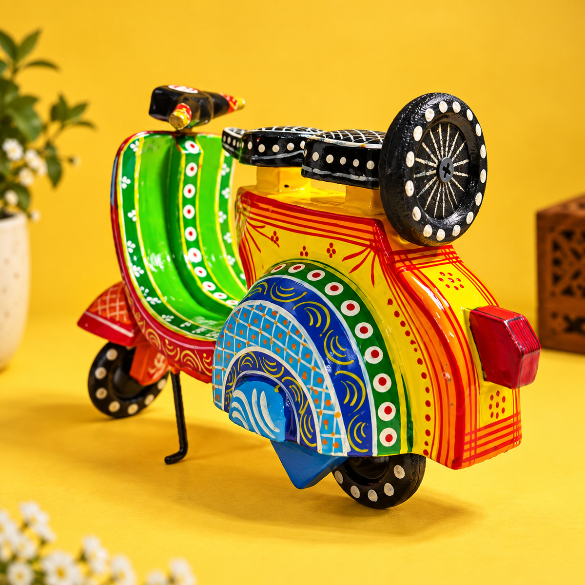 Sthula's Handcrafted Multicolor Wooden Scooter Showpiece