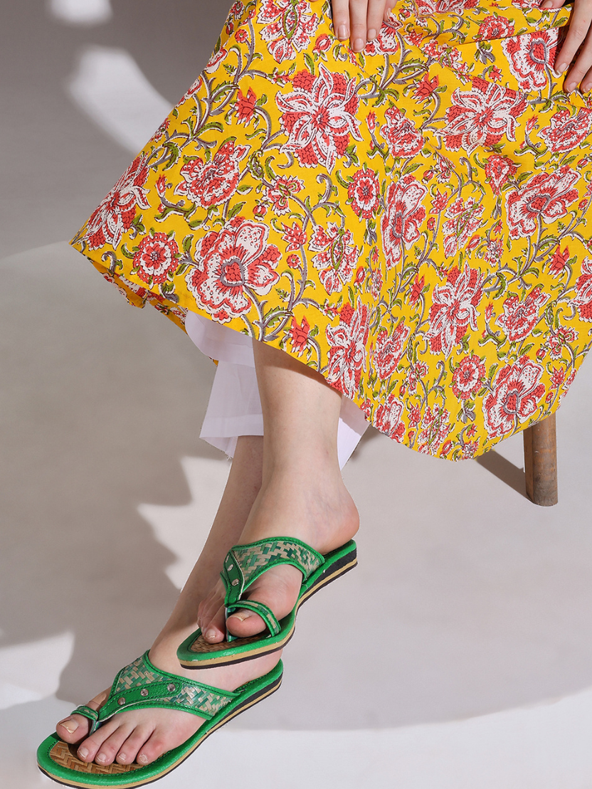 Sthula's Handcrafted Bamboo Women’s Slippers – Green