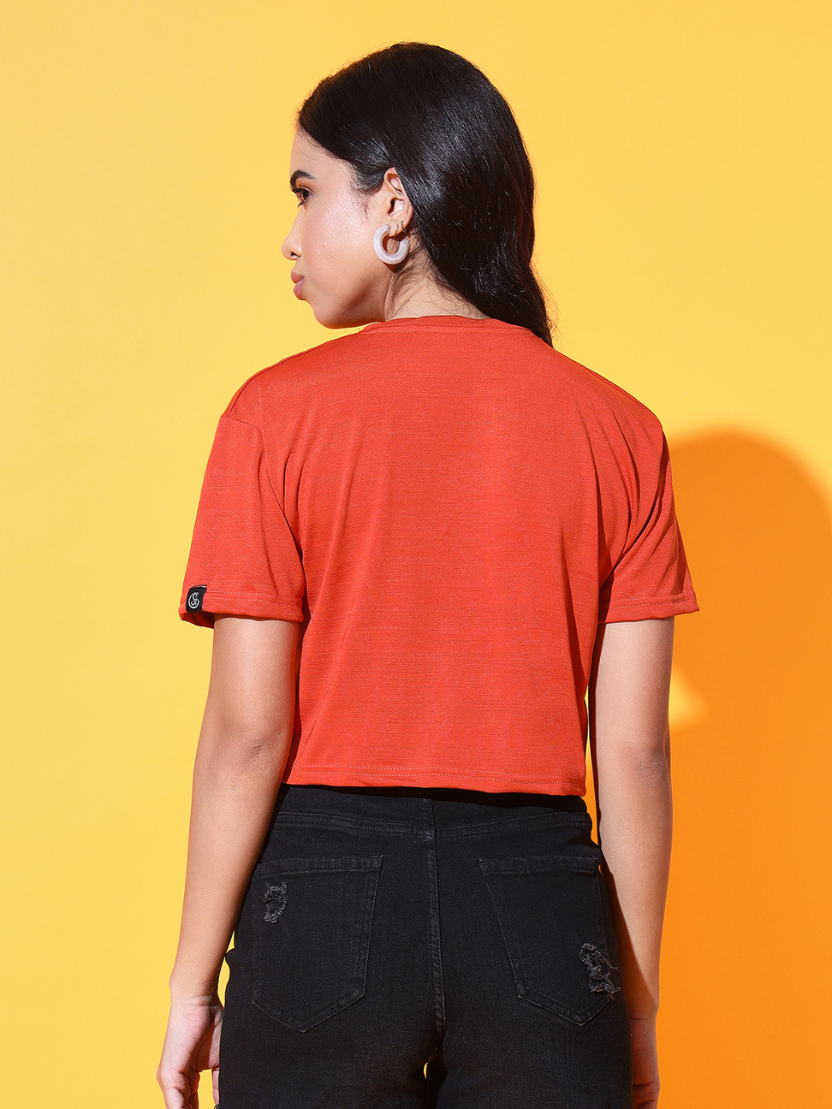 Sthula's Women Orange Solid V-Style Viscose Crop Top