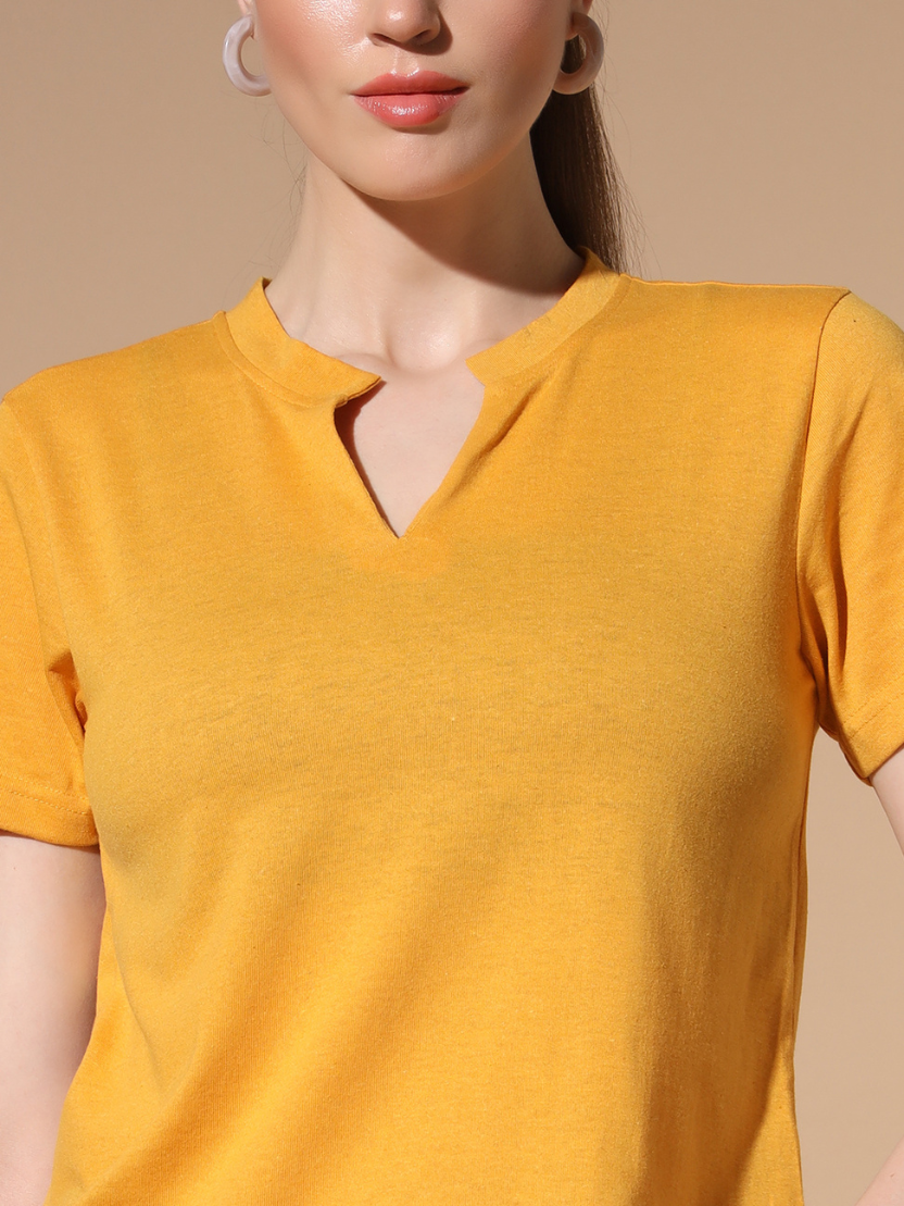 Sthula's Yellow Cotton V-Neck Crop Top for Women