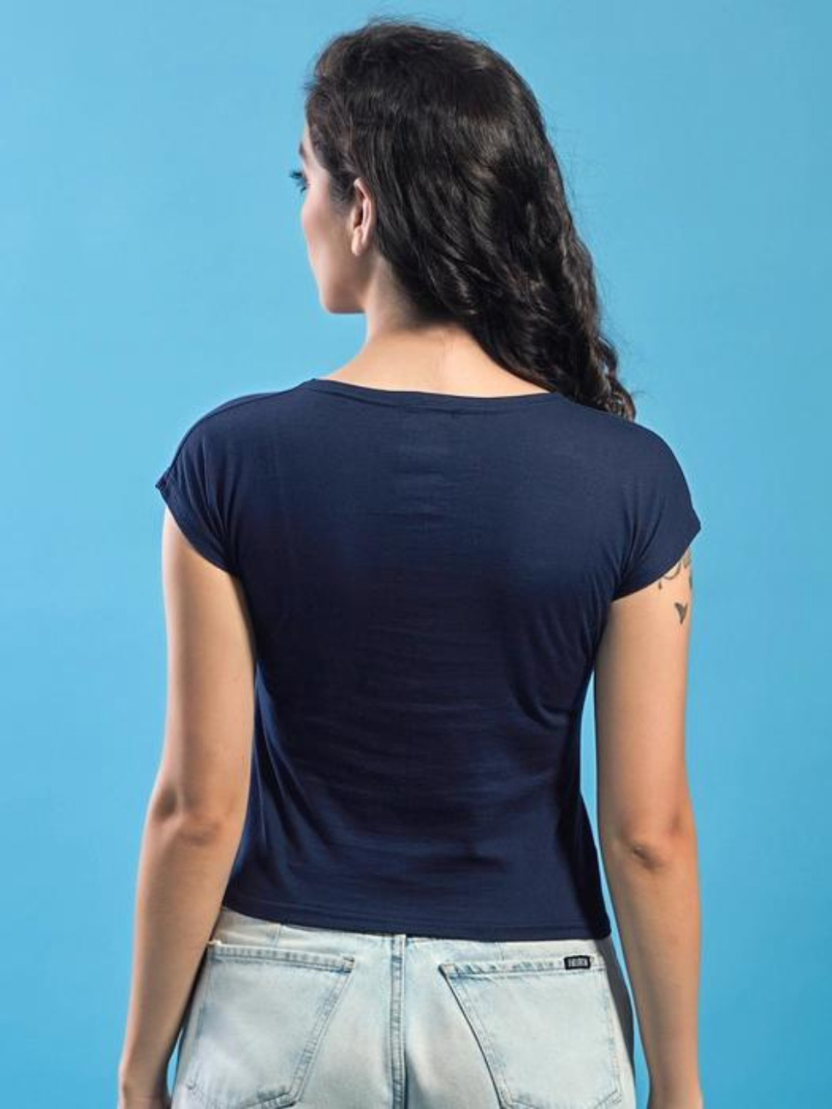 Sthula's Navy Blue Cotton Crop Top for Women