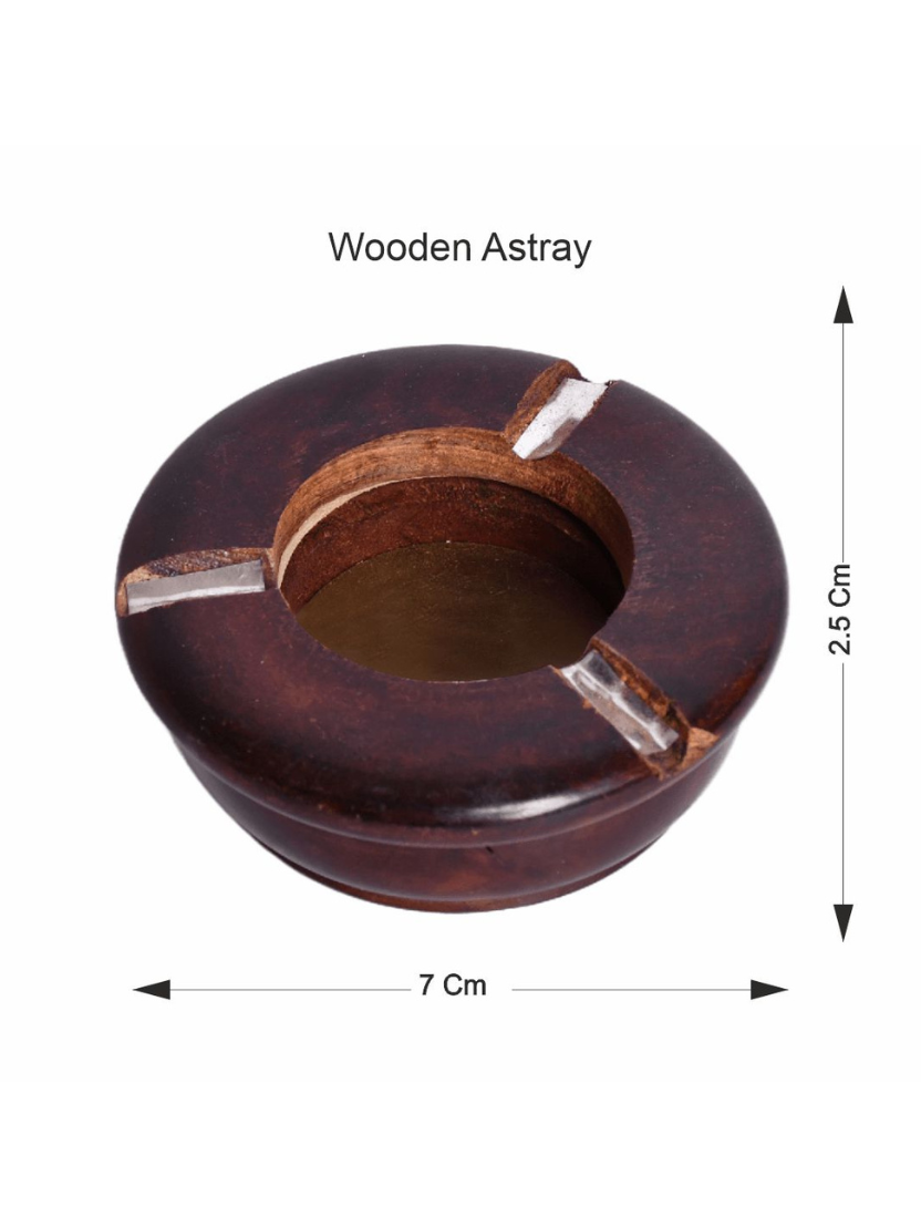 sthula's Handcrafted Brown Wooden Round Ashtray