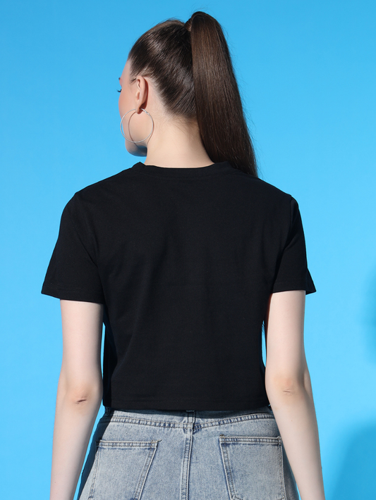 Sthula's Black V-Style Cotton T-Shirt for Women