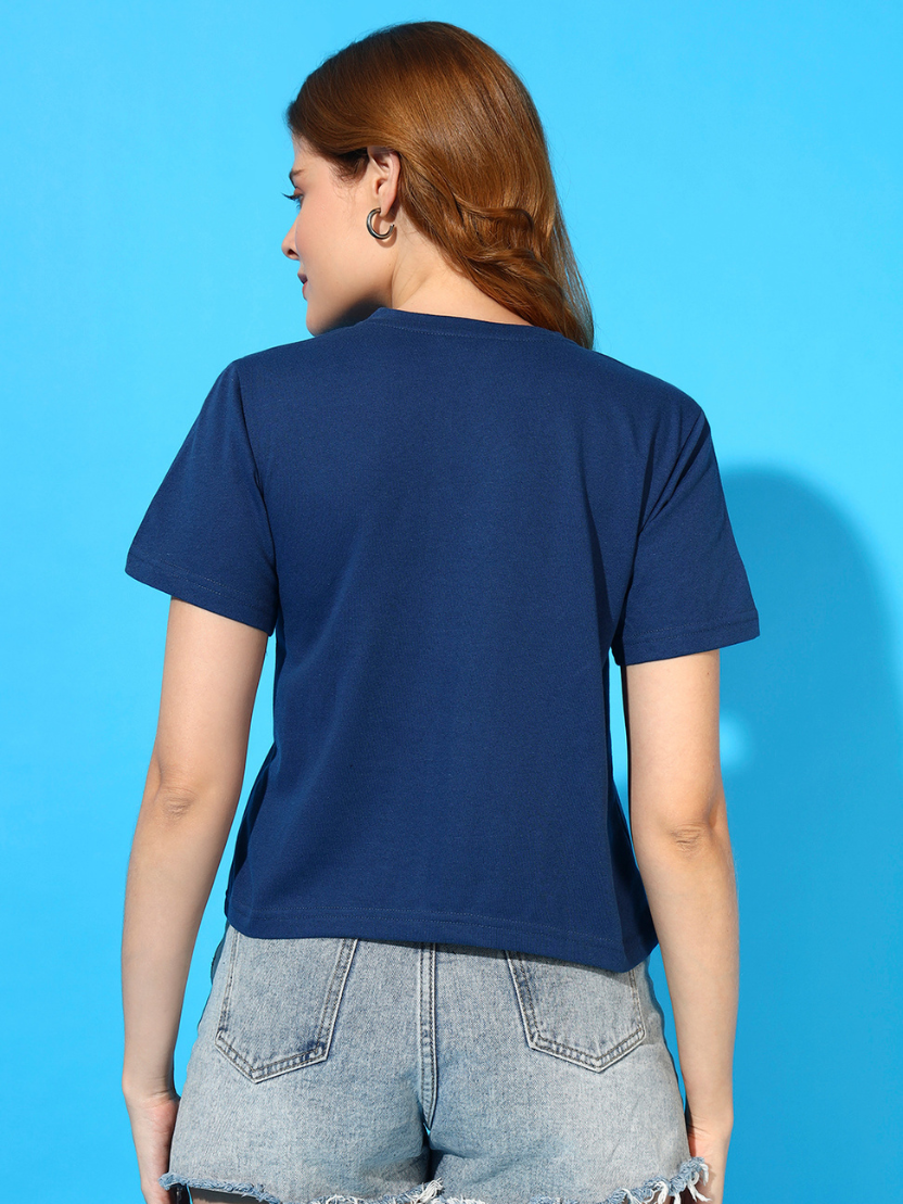 Sthula's Blue Cotton V-Neck Crop Top for Women