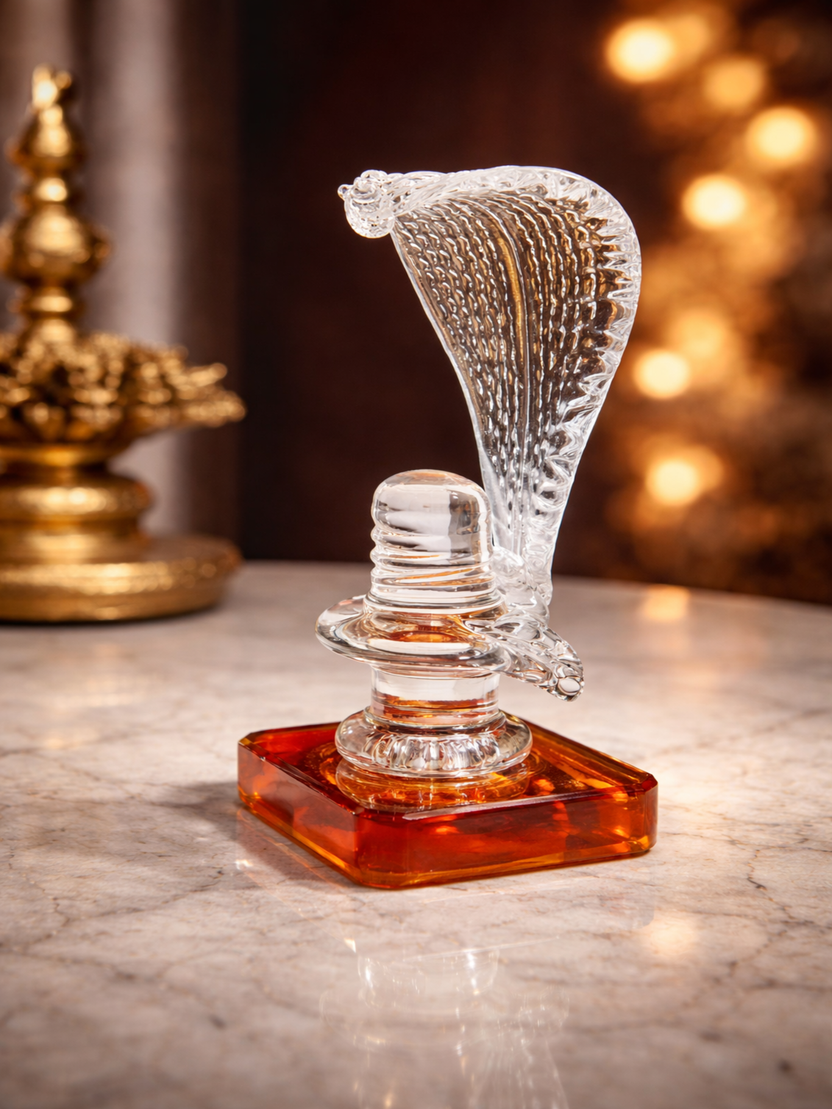 Sthula's Handcrafted Glass Shivling with Cobra Hood