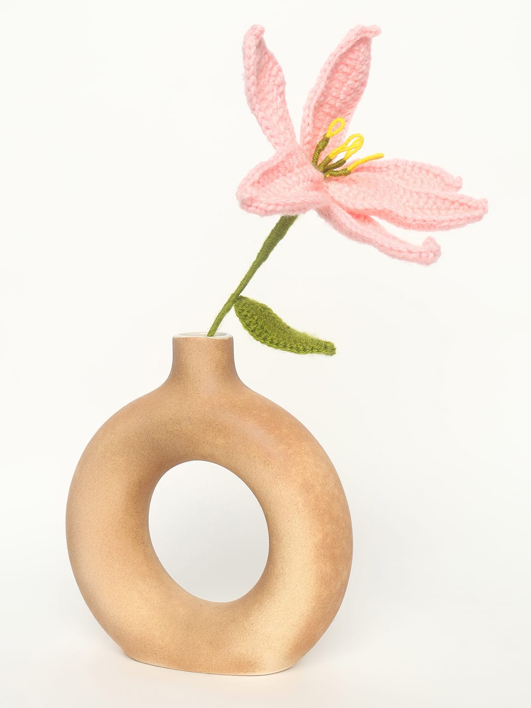 Handmade Crochet Pink Lily Flower Stem – Aesthetic Artificial Knitted Flower for Home Decor - Alternate View