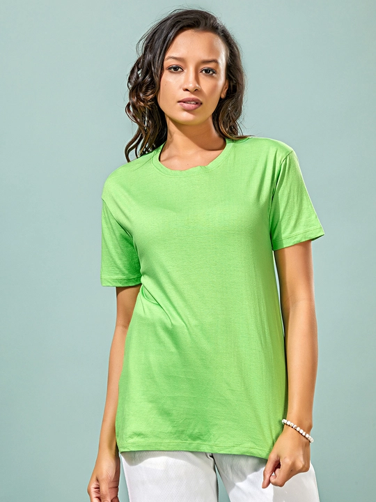 STHULA'S Women's plain parrot green t-shirt in cotton fabric