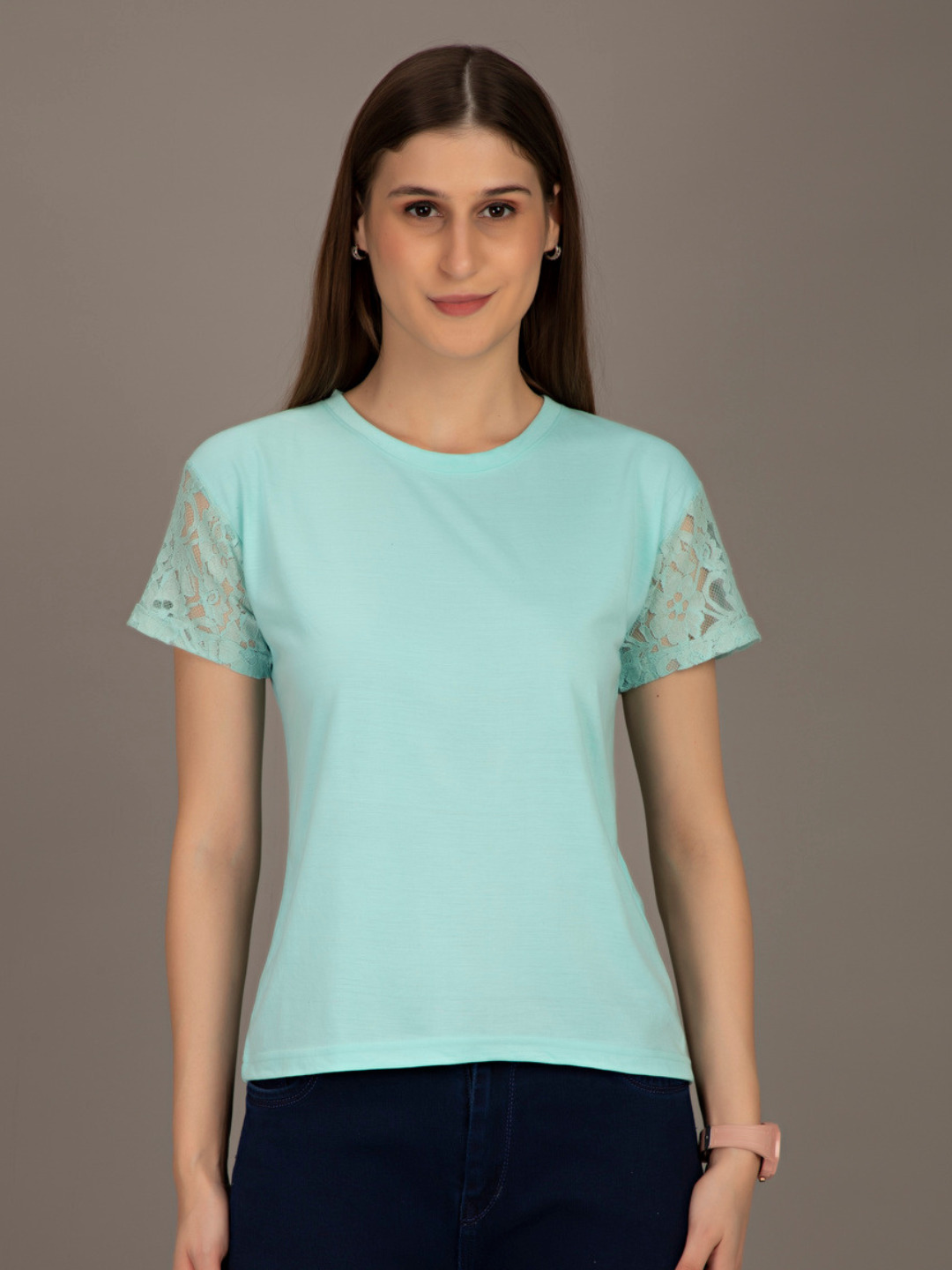 Net sleeves in cotton fabric half seleevs T-Shirt