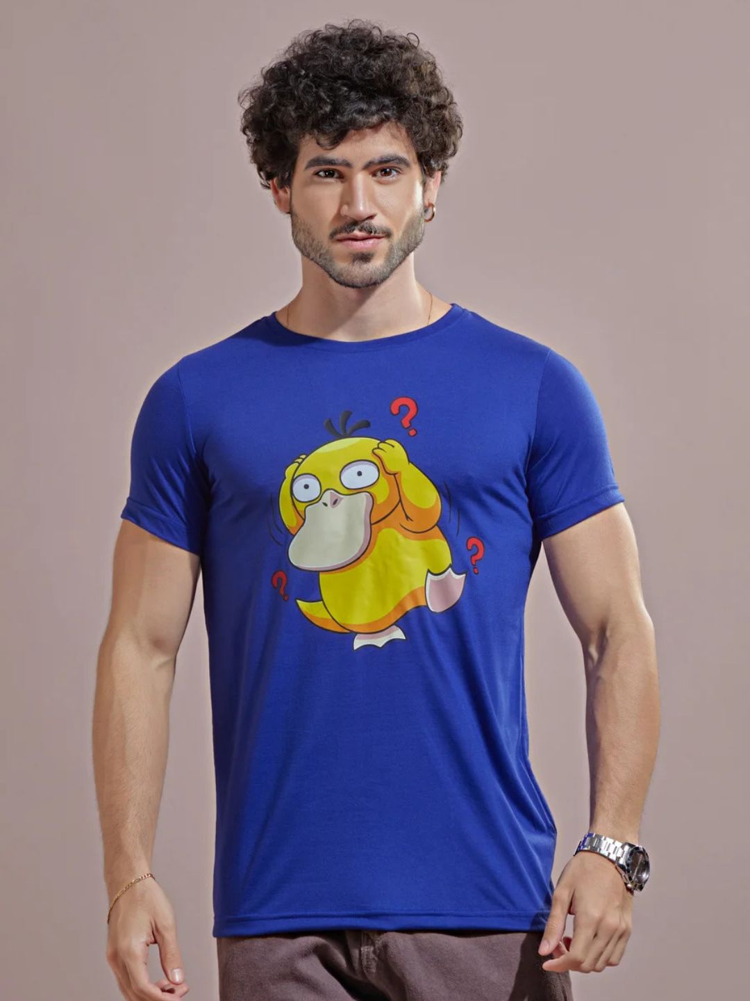 Royal blue Psyduck printed mens t-shirt