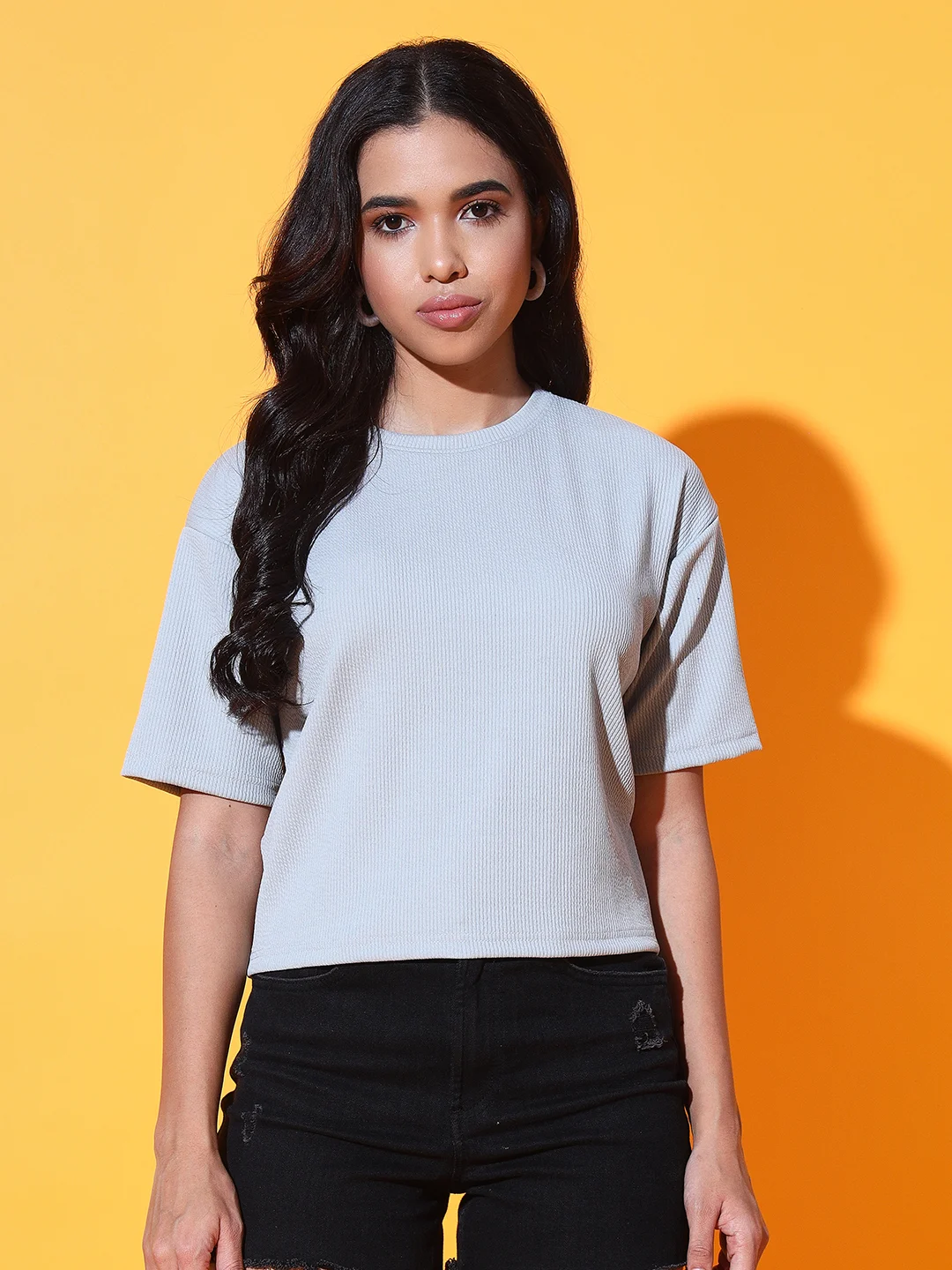 Women grey color plain crop top