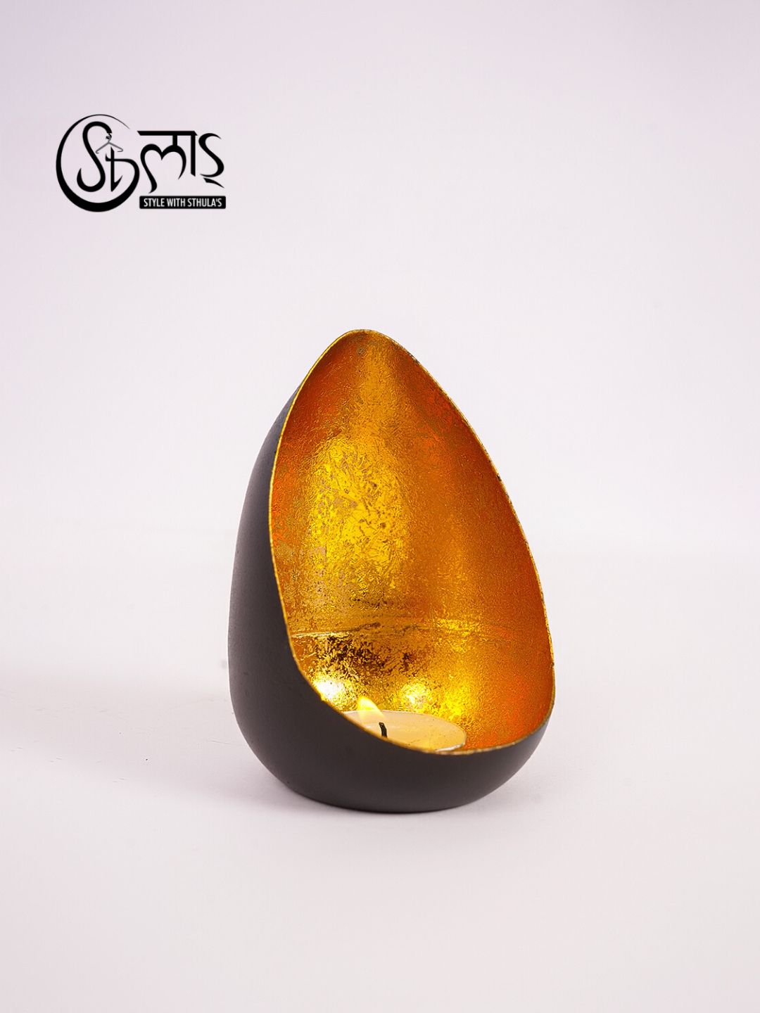 Elegant Black & Gold Tealight Candle Holder – Modern Home Décor