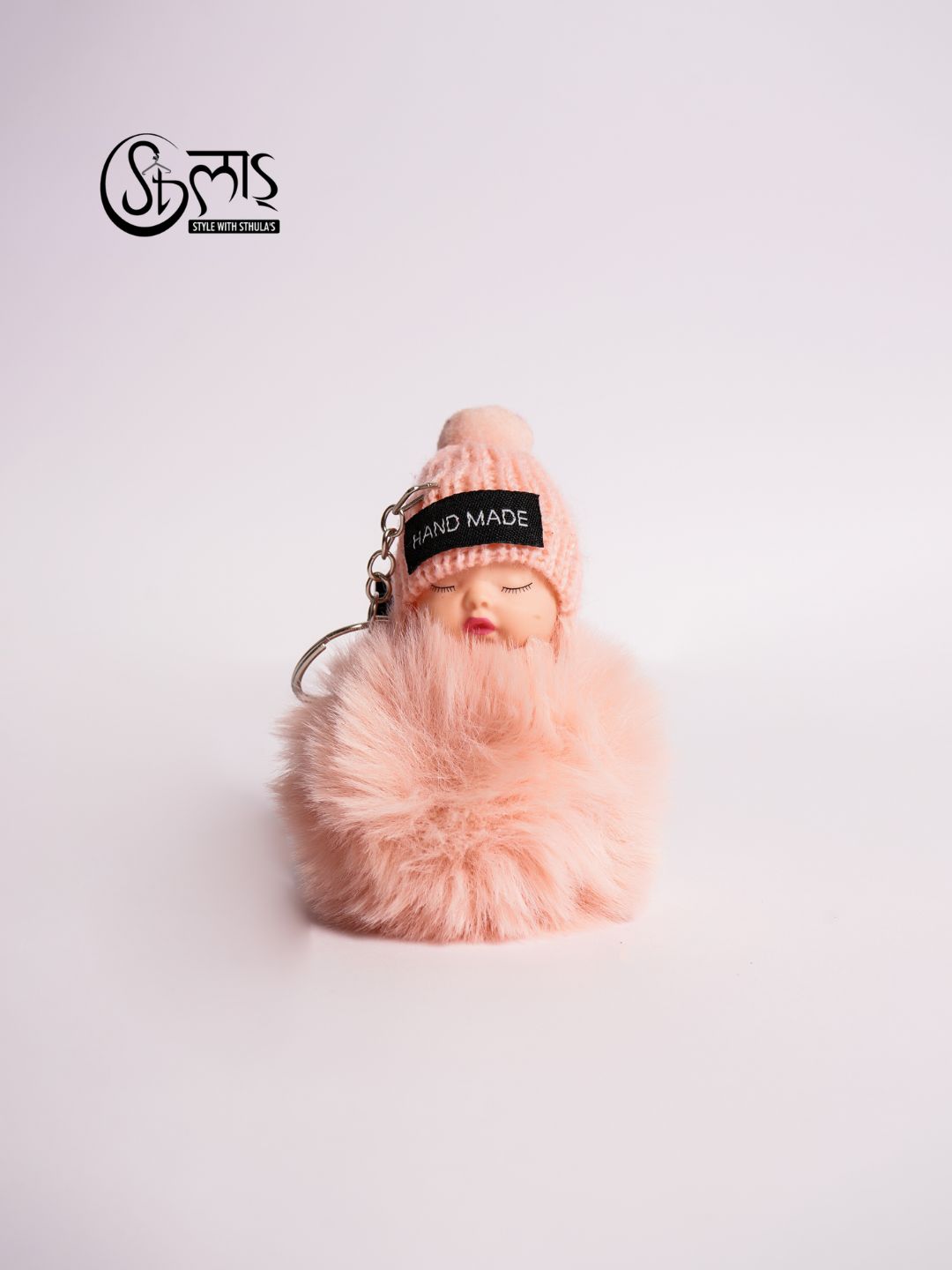 Handmade Baby Doll Keyring with Fluffy Pom Pom