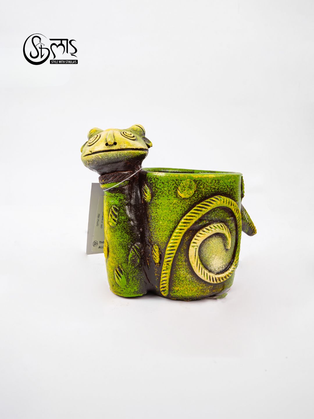 Handcrafted Chameleon Pen Holder – Unique Terracotta Desk Organizer
